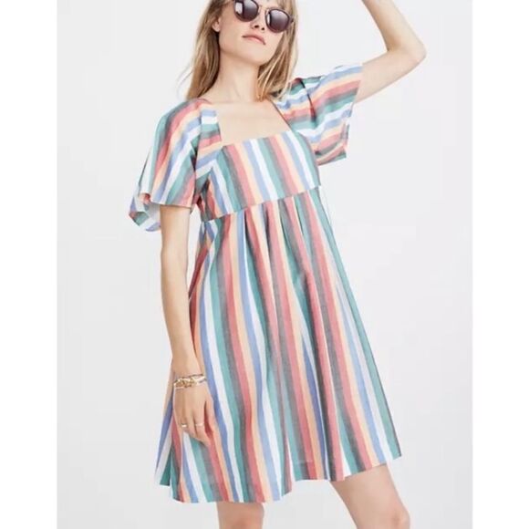 Madewell Square-Neck Dress In Festival Stripe Feminine Contemporary Boho - Picture 1 of 15